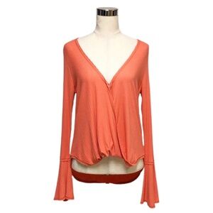 Lucky Brand Coral Hook Front Bell Sleeve Top